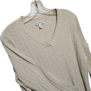 Kim‎ Rogers Cable Knit V Neck Sweater Cream Women Size Medium